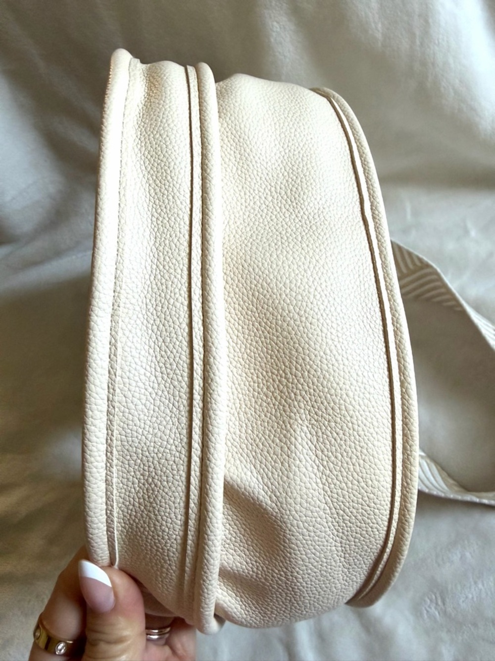 Neutral Cream Textured Crossbody Bag with Front Snap - Picture 8 of 10